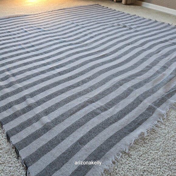 Wool Square Scarf Black & Grey Stripe Lightweight - Picture 6 of 11